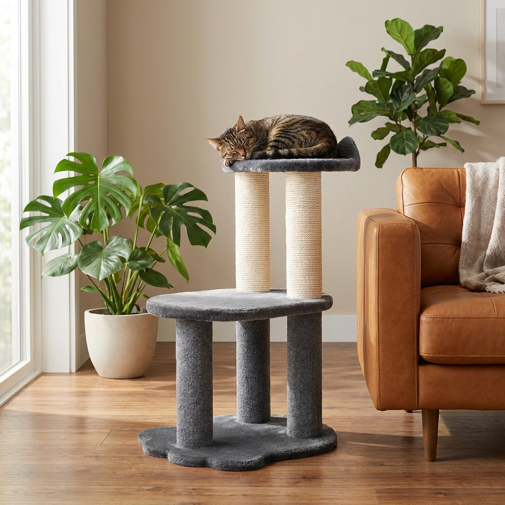 Relaxation - 2-Level Cat Tree - Grey Faux Fur