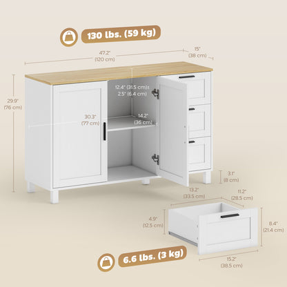 Buffet Cabinet with Soft-Close Doors, Modern Sideboard with 3 Drawers for Living Room, Kitchen, Dining Room, Black