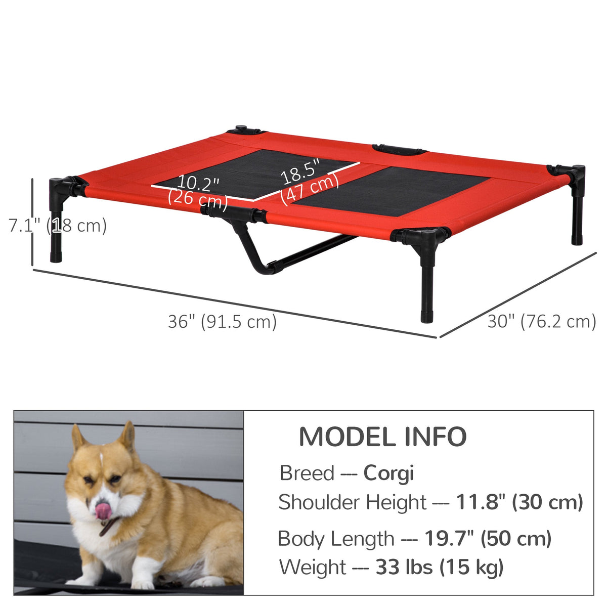 Elevated Dog Bed, Raised Dog Cot for M Sized Dogs, Indoor & Outdoor, 30" x 24" x 7", Blue