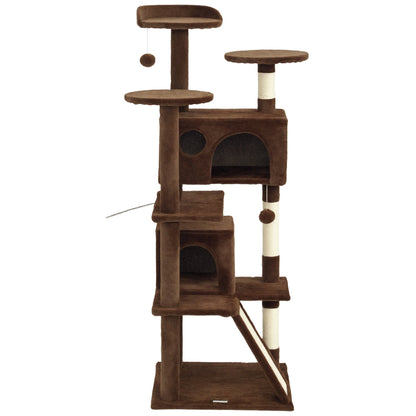 54" Cat Tree, Multi-Level Cat Tower with Scratching Posts, Cat Condos, Bed, Platforms, Ramp, Toy Ball, Beige