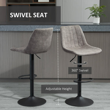Adjustable Bar Stools Set of 2, Leathaire Swivel Barstools with Back and Footrest, Upholstered Bar Chairs for Kitchen, Dining Room, Home Pub, Brown