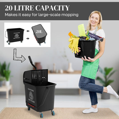 Compact Mop Bucket with Wringer, Mop Bucket on Wheels, 5 Gallon, Separate Dirty and Clean Water, Yellow