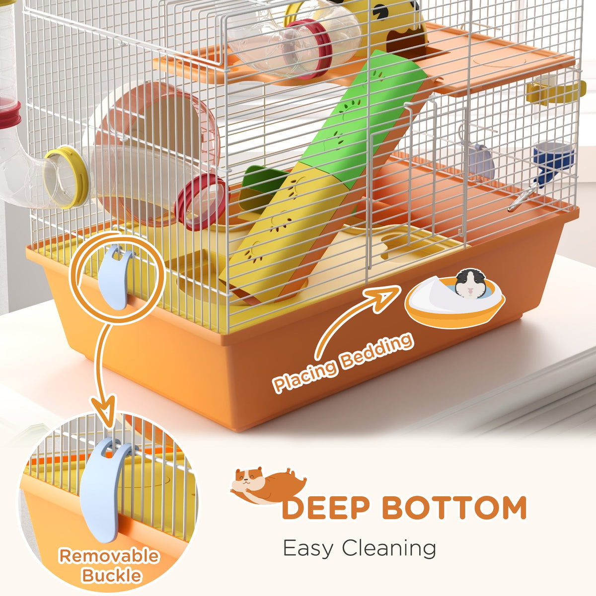 3 Tiers Hamster Cage for Gerbil, Dwarf Hamster with Tunnels, Water Bottle, Exercise Wheel, 18" x 11" x 15" - Light Blue