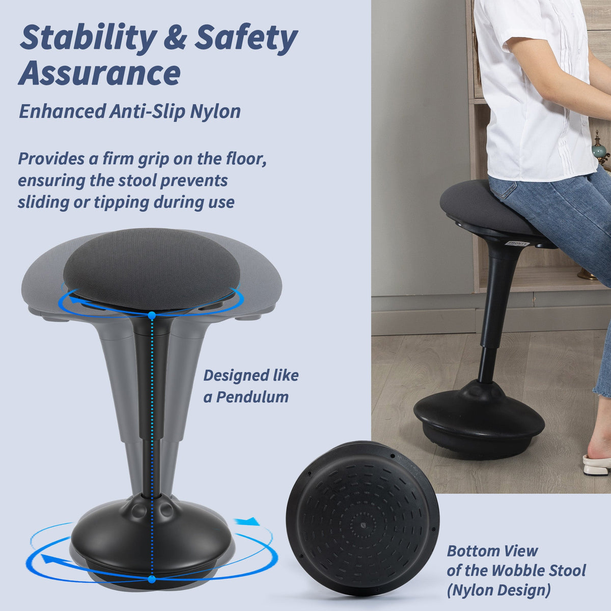 Swivel Standing Desk Chair, Backless Wobble Stool Chair, Adjustable Active Ergonomic Standing Stool with Rocking Motion
