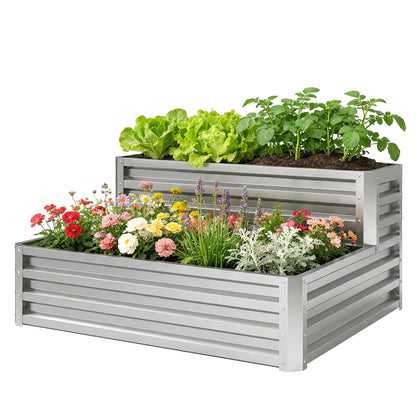 2 Tier Raised Garden Bed, 47" x 40" x 23" Galvanized Steel Planter Box for Vegetables, Flowers, and Herbs, Dark Grey