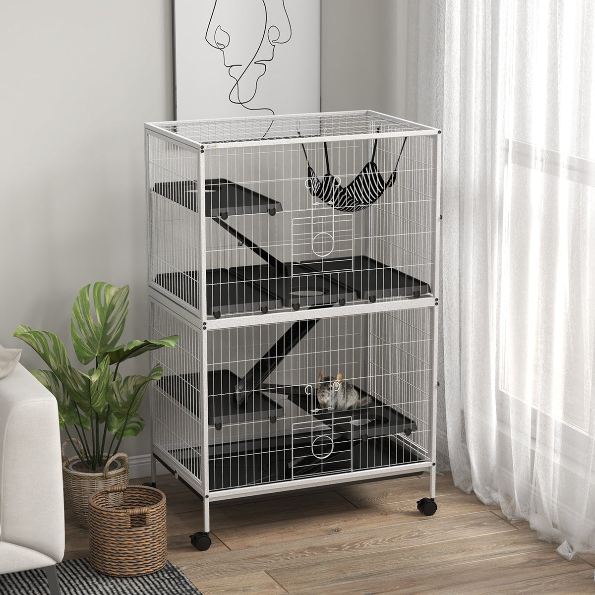 5-Tier Rolling Small Animal Cage, Deluxe Guinea Pig Cage, Ferret Cage for Mink Chinchilla Kitten Rabbit, Grey