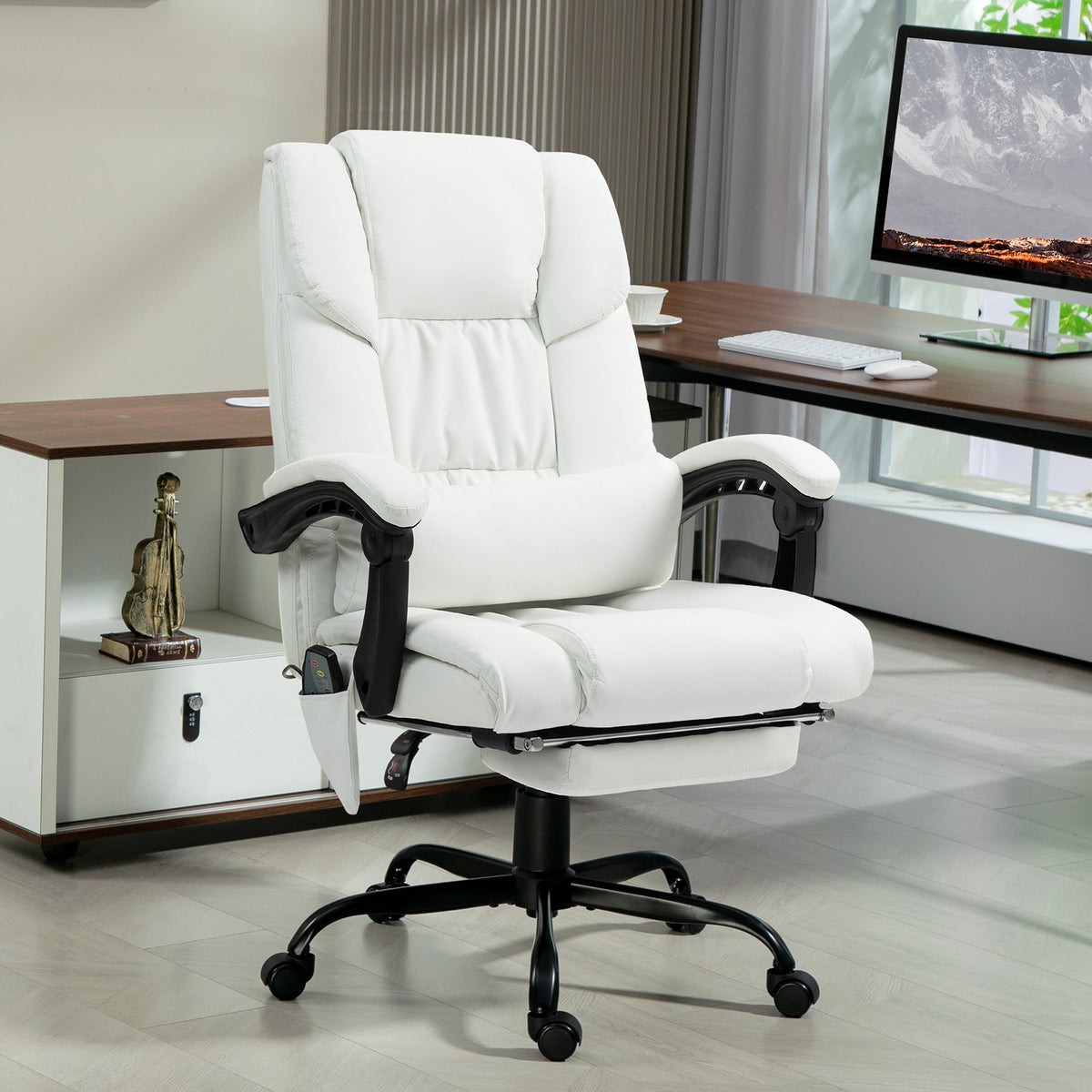 6-Point Vibration Massage Chair, Height Adjustable Reclining Computer Chair with Retractable Footrest, Black