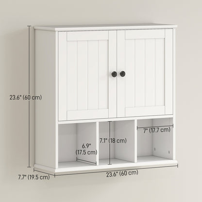Farmhouse Bathroom Wall Cabinet, Wall Mounted Medicine Cabinet with Adjustable Shelf, Open Compartments, White