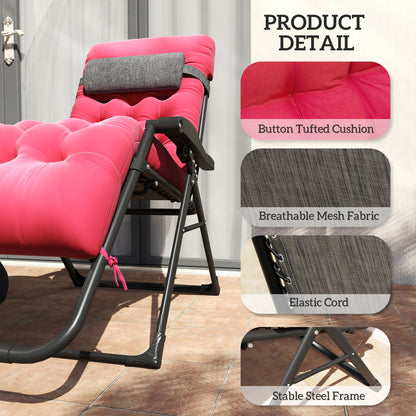 Padded Folding Recliner Chair, Patio Lounger with Cupholder, Adjustable Backrest, Removable Cushion, Black