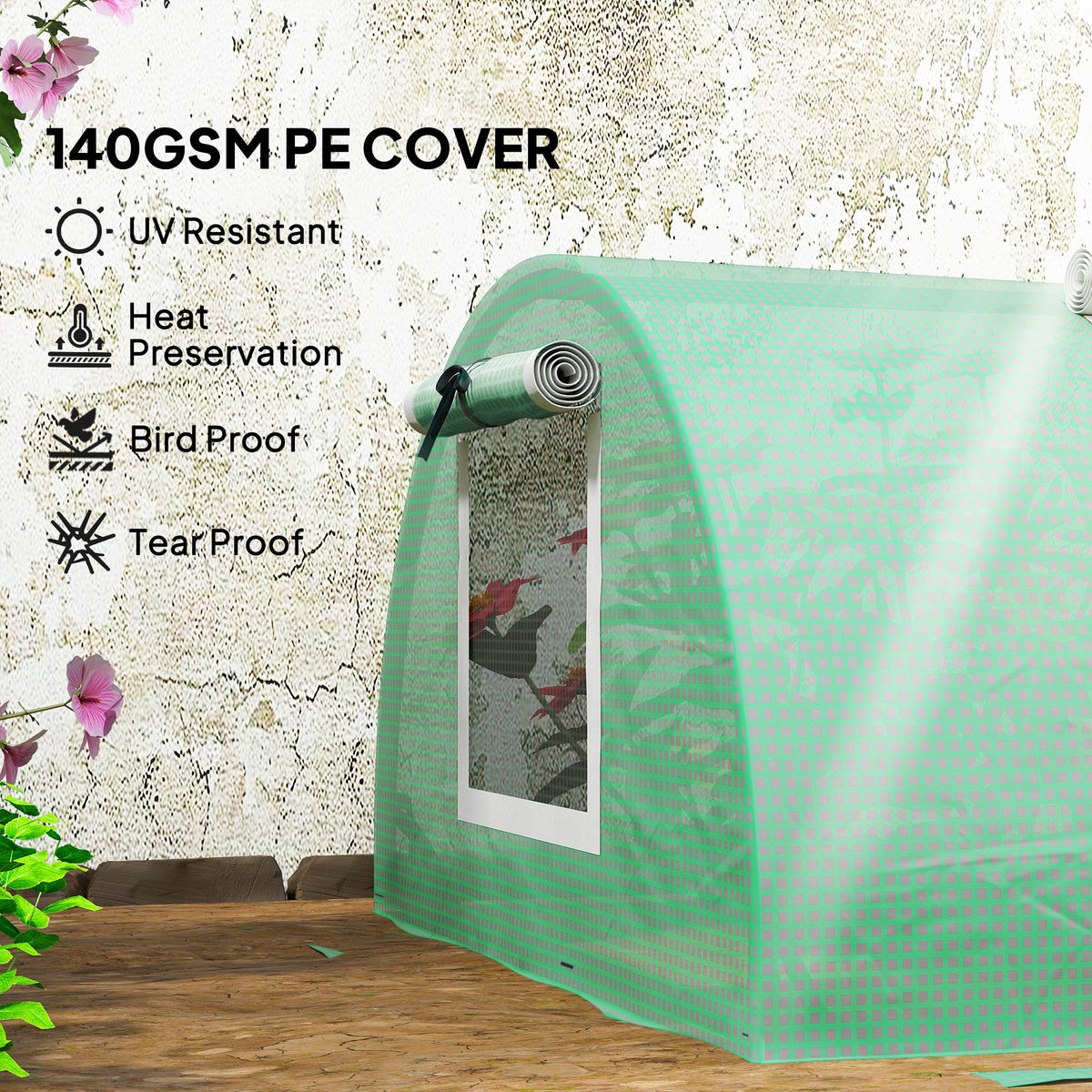 Portable Mini Greenhouse, Tunnel Growing Tent with 5 Mesh Windows and Steel Frame, 7' x 3' x 2', Green