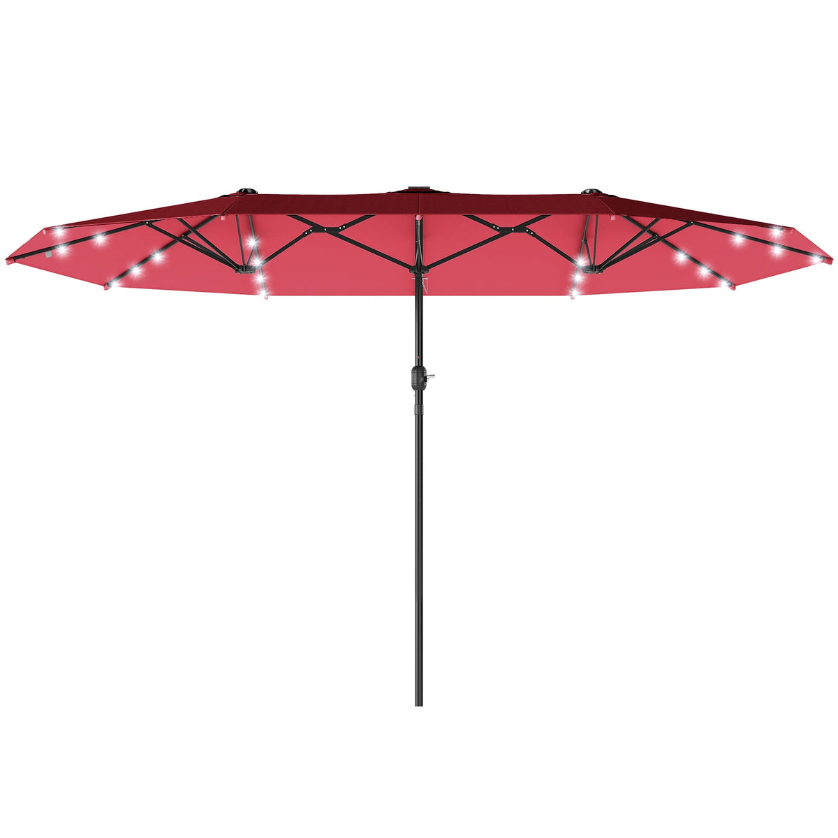 174" Double-Sided Sun Umbrella Garden Parasol Patio Sun Shade Outdoor with LED Solar Light, Khaki