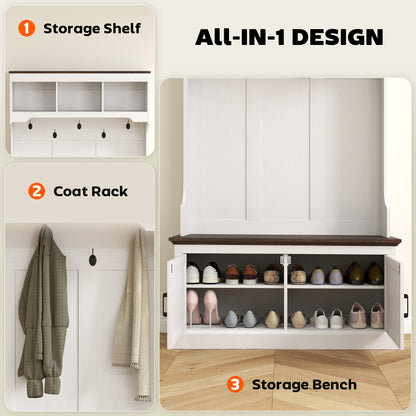 3-in-1 Hall Tree with Bench, Coat Rack with Shoe Storage, Distressed Black
