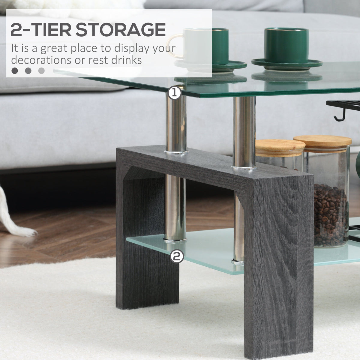 Sutton Rectangular Glass Coffee Table with Tempered Glass Top-Grey