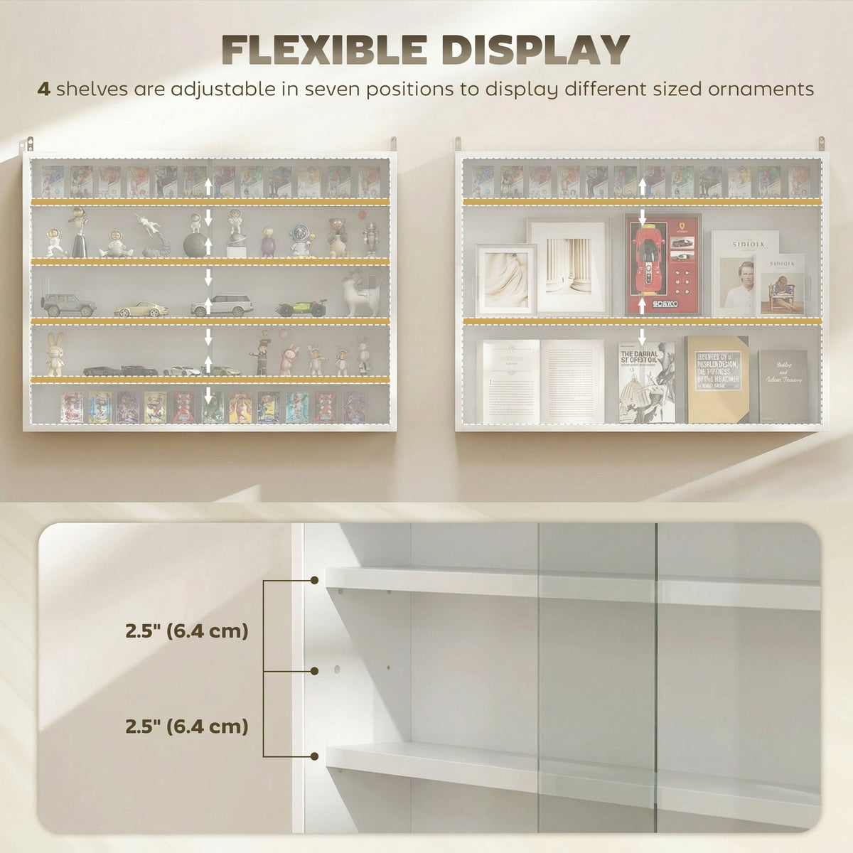 5-storey Display Cabinet, Shot Glass Display Case, Glass Curio Cabinet with 2 Glass Doors and 4 Adjustable Shelves, White
