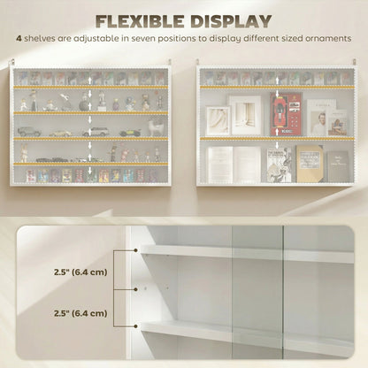 5-storey Display Cabinet, Shot Glass Display Case, Glass Curio Cabinet with 2 Glass Doors and 4 Adjustable Shelves, White