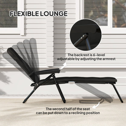 Foldable Lounge Chair, Reclining Patio Sun Lounger with 6-Position Adjustable Back, Blue and White