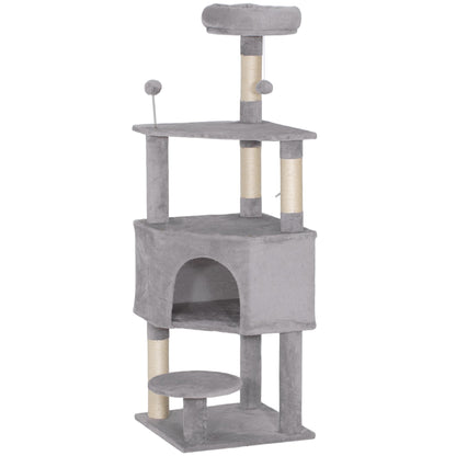54 Inch Cat Tree with Large Condo, Top Perch, Sisal Scratching Posts, Dangling Toy Ball,Light Grey