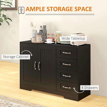 Modern Sideboard Buffet Cabinet with Drawers and Beadboard Door Cupboard Kitchen Storage Cabinet White