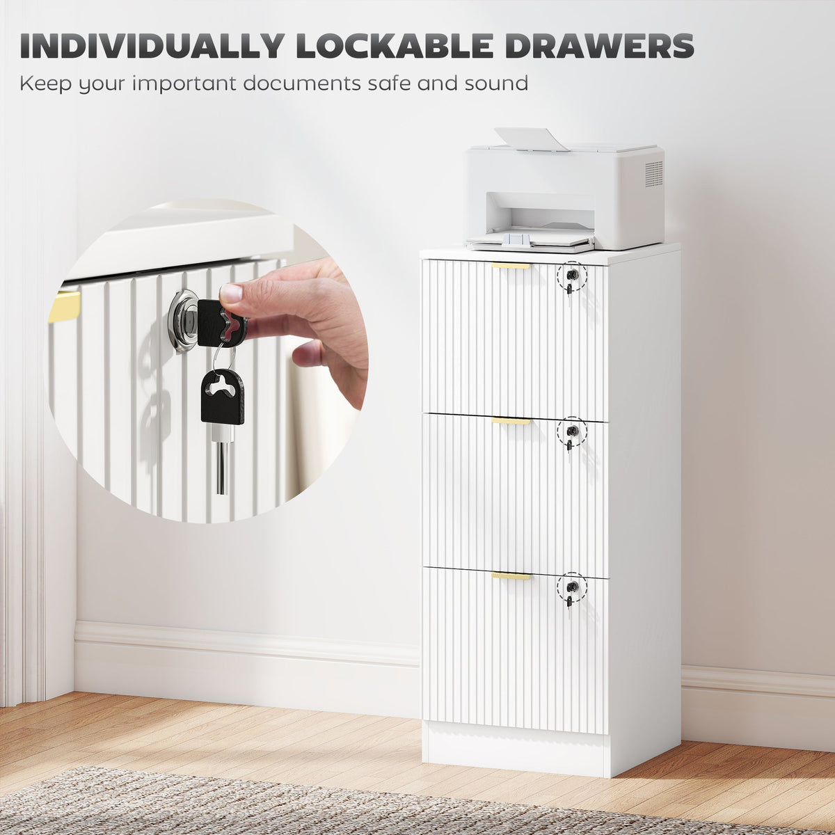 Lockable Filing Cabinet with 2 Fluted Drawers, File Cabinet with Adjustable Hanging Rails for A4 Letter Files, Black