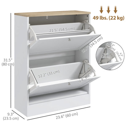 Slim Shoe Storage Cabinet, Modern Shoe Cabinet with 2 Flip Drawers and Adjustable Shelves for 8-12 Pairs, Black