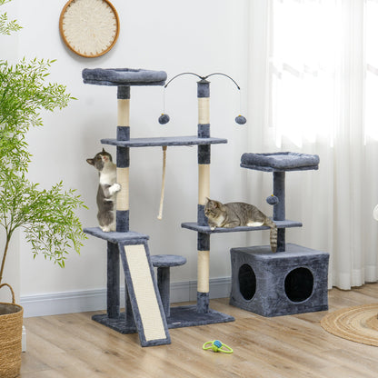53" Cat Tree, Cat Tower with Scratching Posts, Cat Condo, Beds, Platforms, Toy Balls for Indoor Cats, Dark Grey