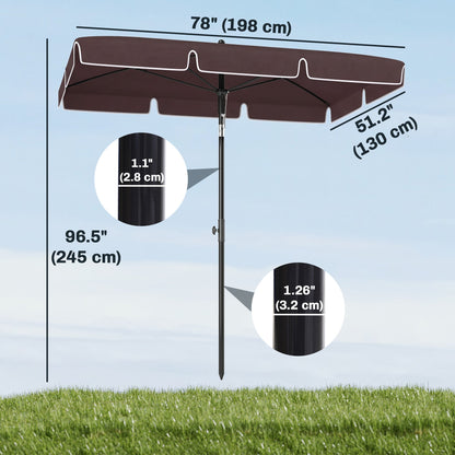 6.5x4ft Rectangle Patio Umbrella Aluminum Tilt Adjustable Garden Parasol Sun Shade Outdoor Canopy Beige