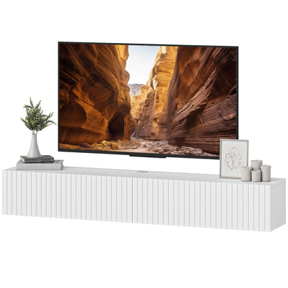 Jesse 55" Floating TV Stand with 2 Fluted Flip-Down Doors for TVs up to 72"-White
