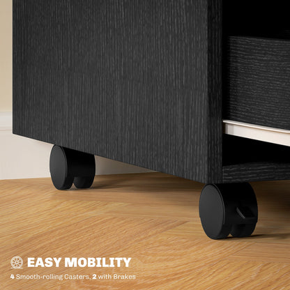 3 Drawer File Cabinet, Mobile Vertical Filing Cabinet with Wheels, Printer Stand with Storage for Home Office, Oak