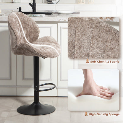Bar Stools Set of 2, Swivel Barstools with Back, Adjustable Height and Footrest for Kitchen Island, Dining Room, Beige
