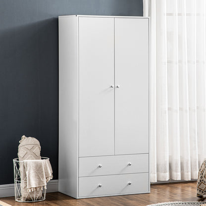 Briar Modern Wardrobe Closet with 2 Drawers and Hanging Rod-White