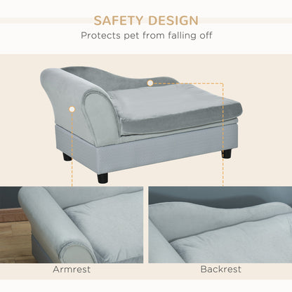 Pet Sofa Dog Couch Chaise Lounge Pet Bed with Storage Function Small Sized Dog Various Cat Sponge Cushioned Bed Lounge, Light Grey