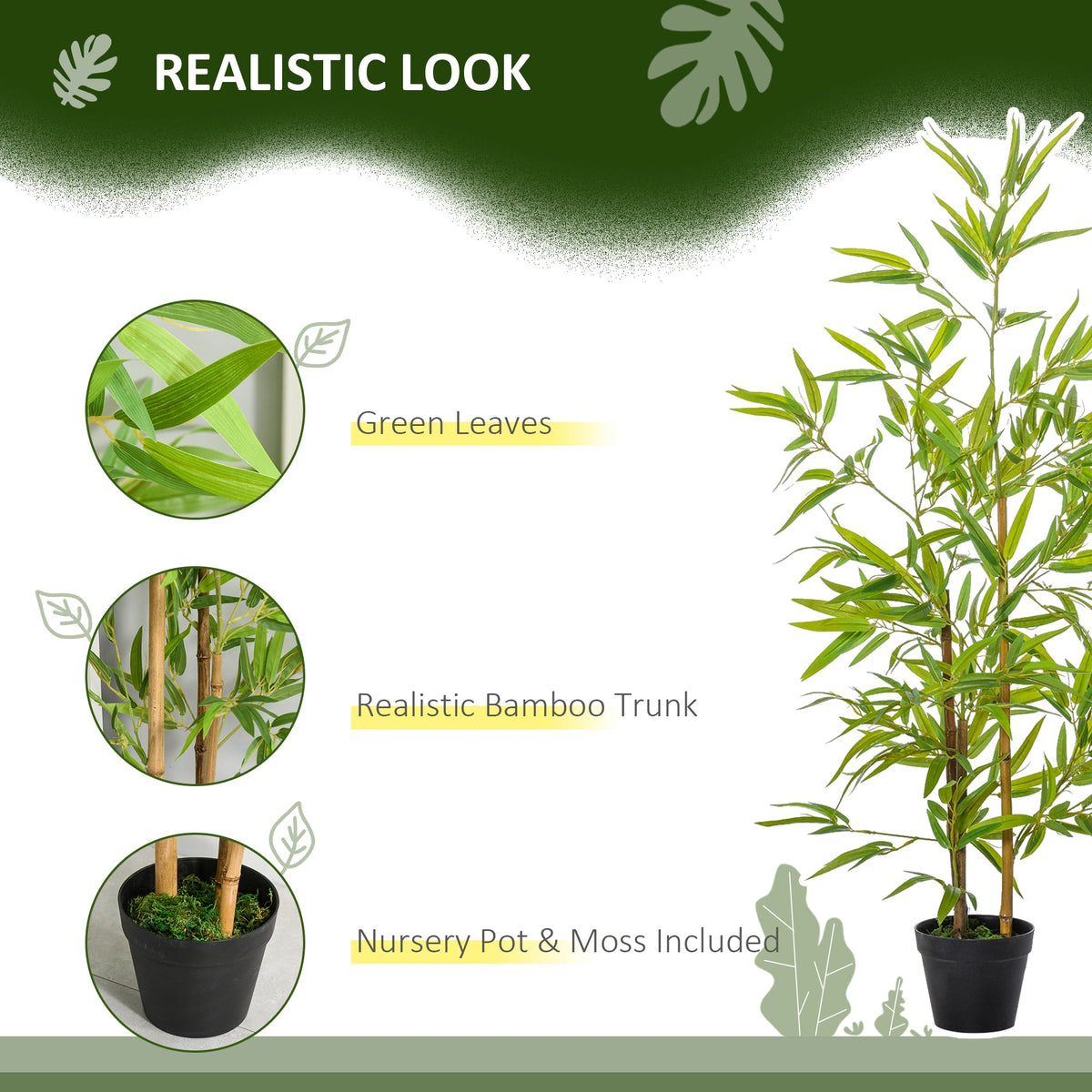 Artificial Bamboo Tree, 4ft Fake Tree with Realistic Leaf and Natural Trunk, Decorative Plant in Nursery