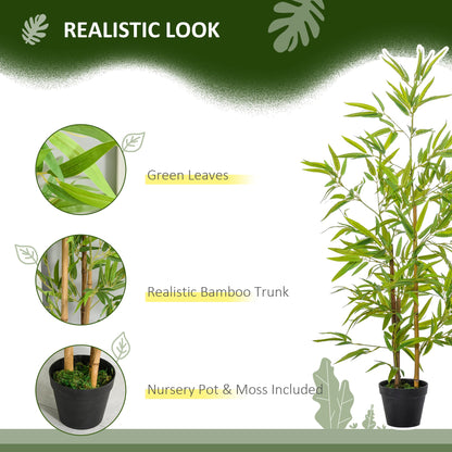 Artificial Bamboo Tree, 4ft Fake Tree with Realistic Leaf and Natural Trunk, Decorative Plant in Nursery