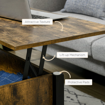 Lift Top Coffee Table, Modern Center Table with Storage Shelves and Hidden Compartment for Living Room, 41" L, Espresso