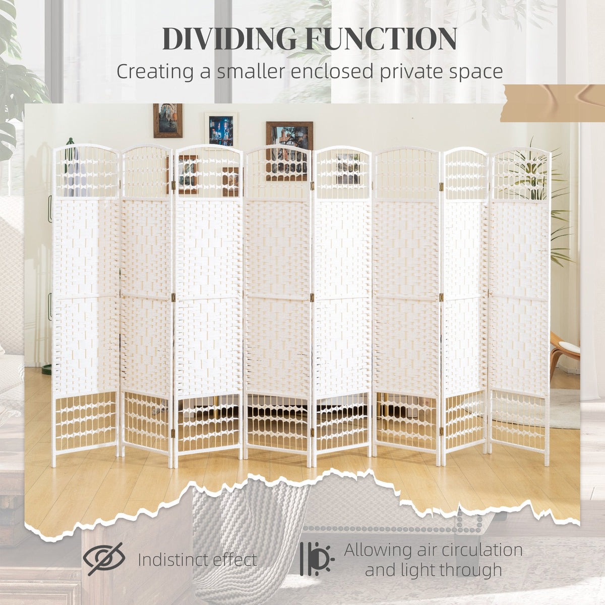 4 Panel Folding Room Divider, Portable Privacy Screen, Wave Fiber Room Partition for Home Office, Black