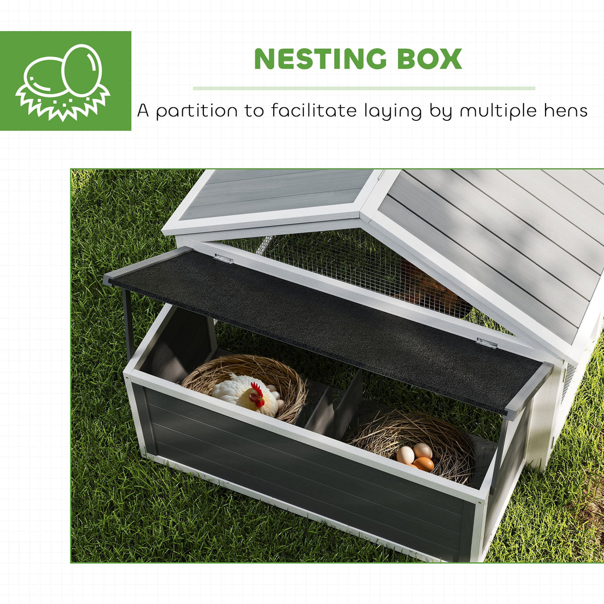 95"L Chicken Run Large Chicken Coop with Nesting Box Wooden Roof Side Door for Outdoor 4–8 Chickens