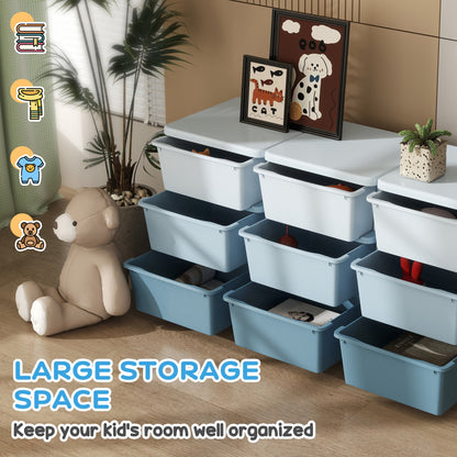 3 Tier Kids Toy Organizer and Storage Bins with 6 Plastic Drawers, Blue