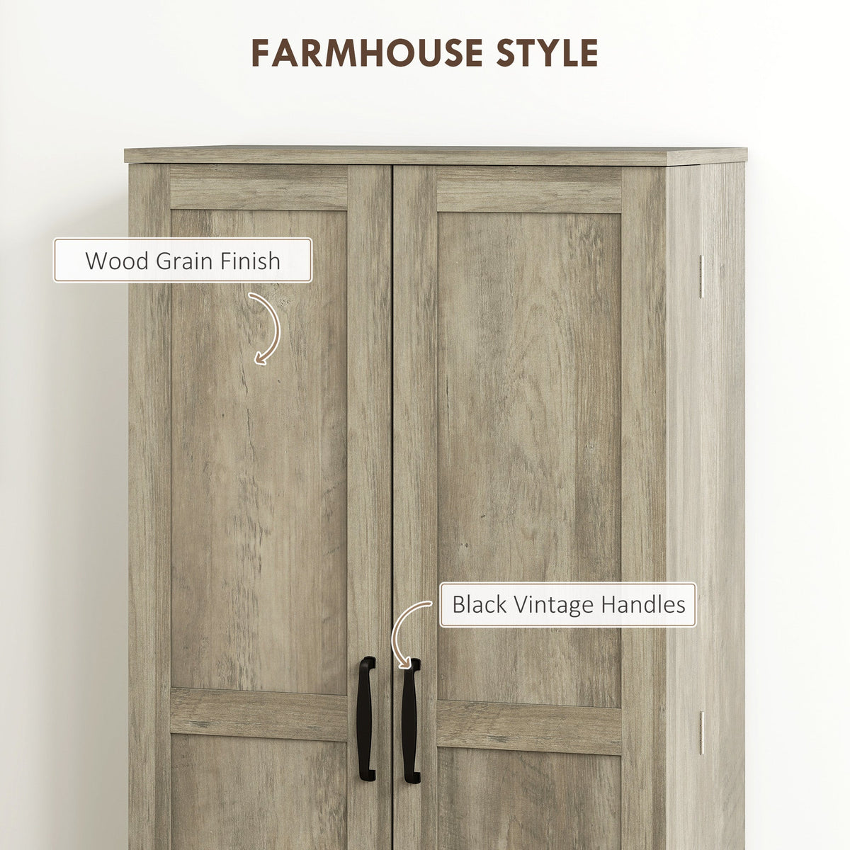 50" Pantry Storage Cabinet, Farmhouse Kitchen Pantry Cabinet with Doors, Adjustable Shelves, Distressed Grey