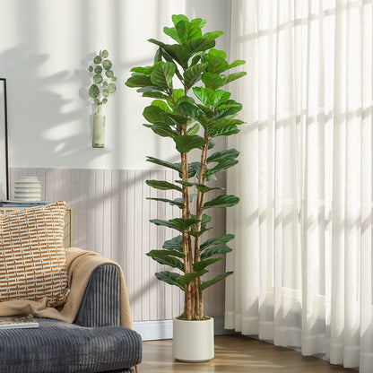6FT Artificial Fiddle Leaf Fig Tree, Fake Potted Tree with Solid Wood Trunks and Lifelike Leaves for Indoor Decor, Green
