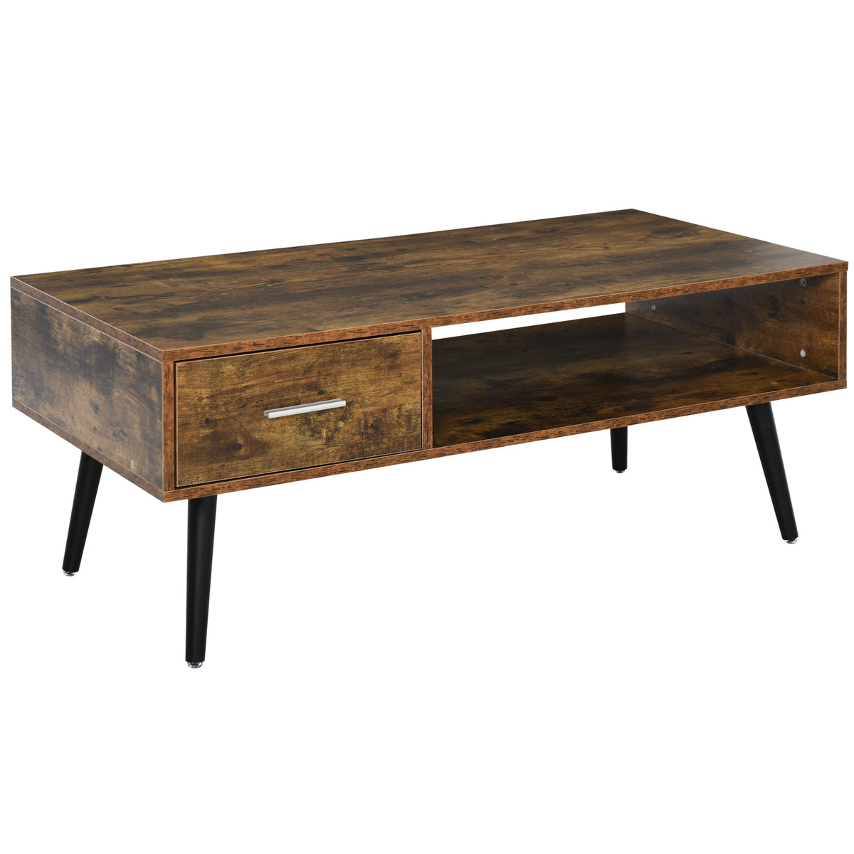 Omari Retro Coffee Table with Storage Shelf and Drawer-Rustic Brown