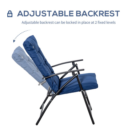 Foldable Lounge Chair, Fabric Upholstered Recliner, Outdoor Lounger with Armrest, Metal Frame for Backyard, Black
