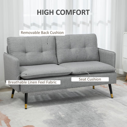 55" Loveseat Sofa, Linen Love Seat w/ S spring, Steel Legs and Button Tufting, Small Couch for Living Room, Dark Grey