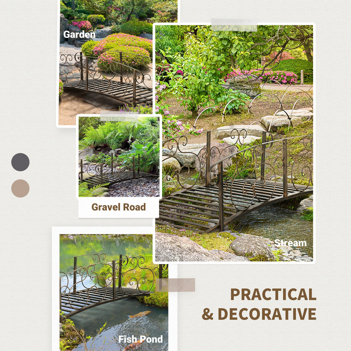 6FT Steel Garden Bridge with Safety Siderails, Decorative Arc Landscaping Bridge for Backyard Creek Stream Pond, Black