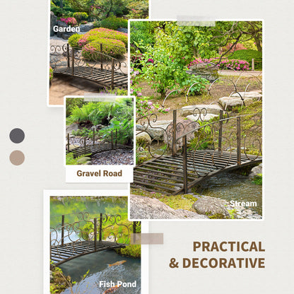 6FT Steel Garden Bridge with Safety Siderails, Decorative Arc Landscaping Bridge for Backyard Creek Stream Pond, Black