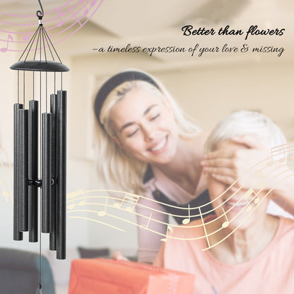 45" Wind Chimes Outdoor Deep Tone Wind Chime with 6 Aluminum Tubes and Hook for Patio, Yard, Garden Decor, Dark Grey