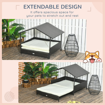 Rattan Dog House with Canopy, Wicker Dog Bed with Water-Resistant Cushion, for Small and Medium Breeds Blue