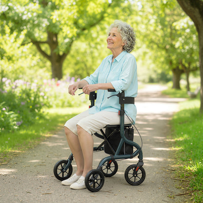 Foldable Rollator Walker with Seat for Seniors, Lightweight Rolling Walker with Adjustable Handles, Green