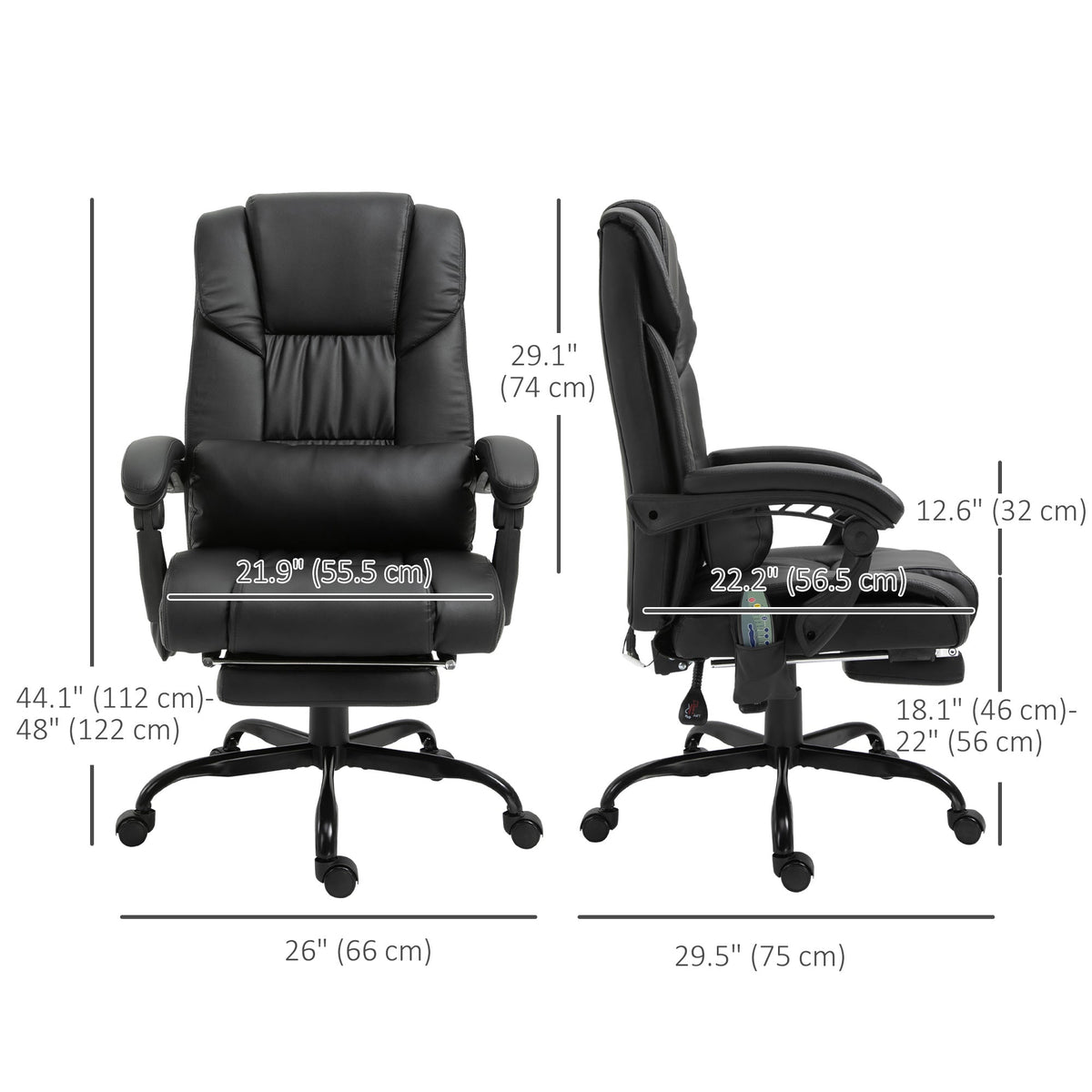 6-Point Vibration Massage Chair, Height Adjustable Reclining Computer Chair with Retractable Footrest, Black
