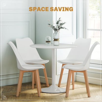 Round Dining Table Set for 4 with Pedestal Base, PU Padded Seats, for Small Space, Apartment, White