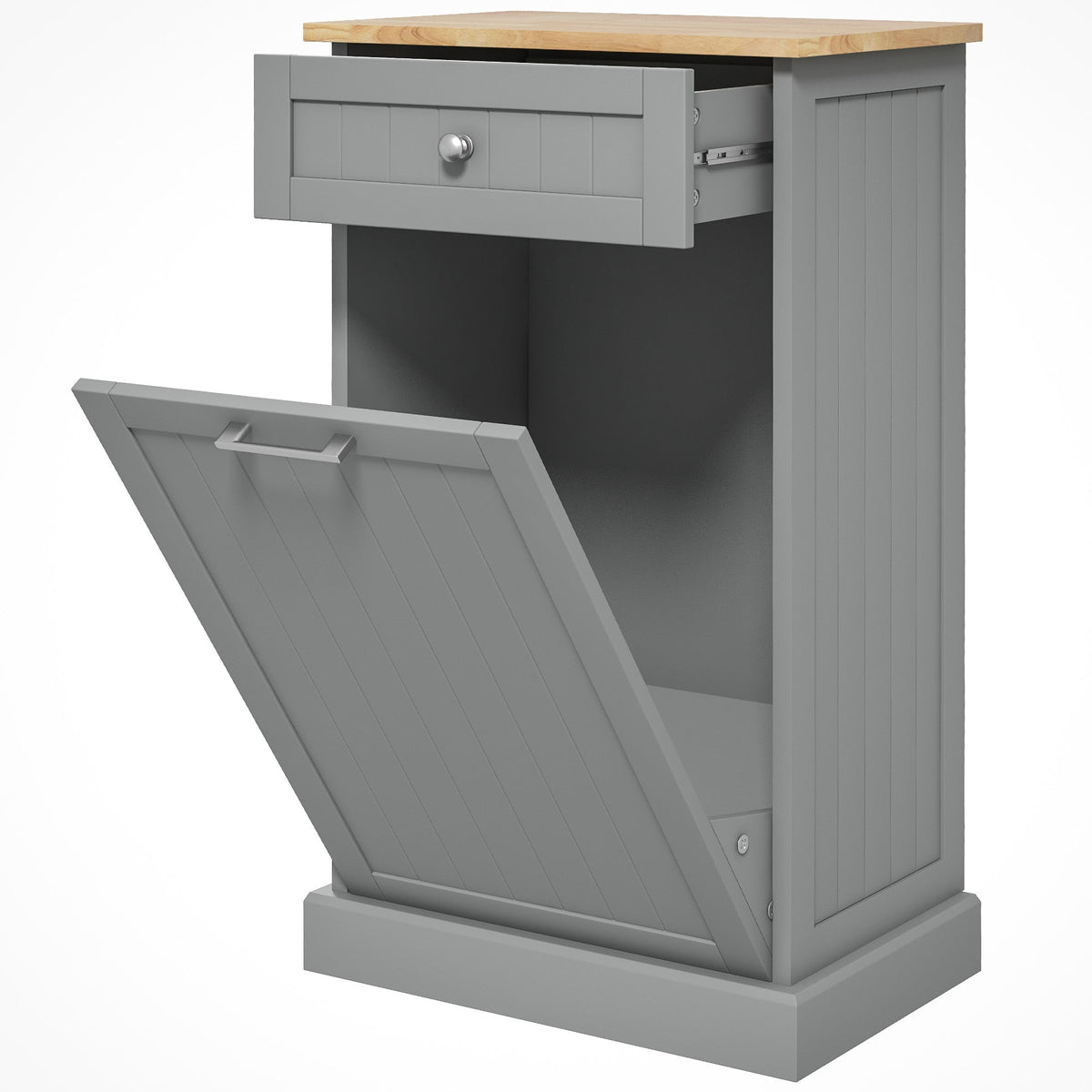 Kitchen Tilt Out Trash Bin Cabinet, Free Standing Recycling Cabinet, Trash Can Holder with Drawer, White